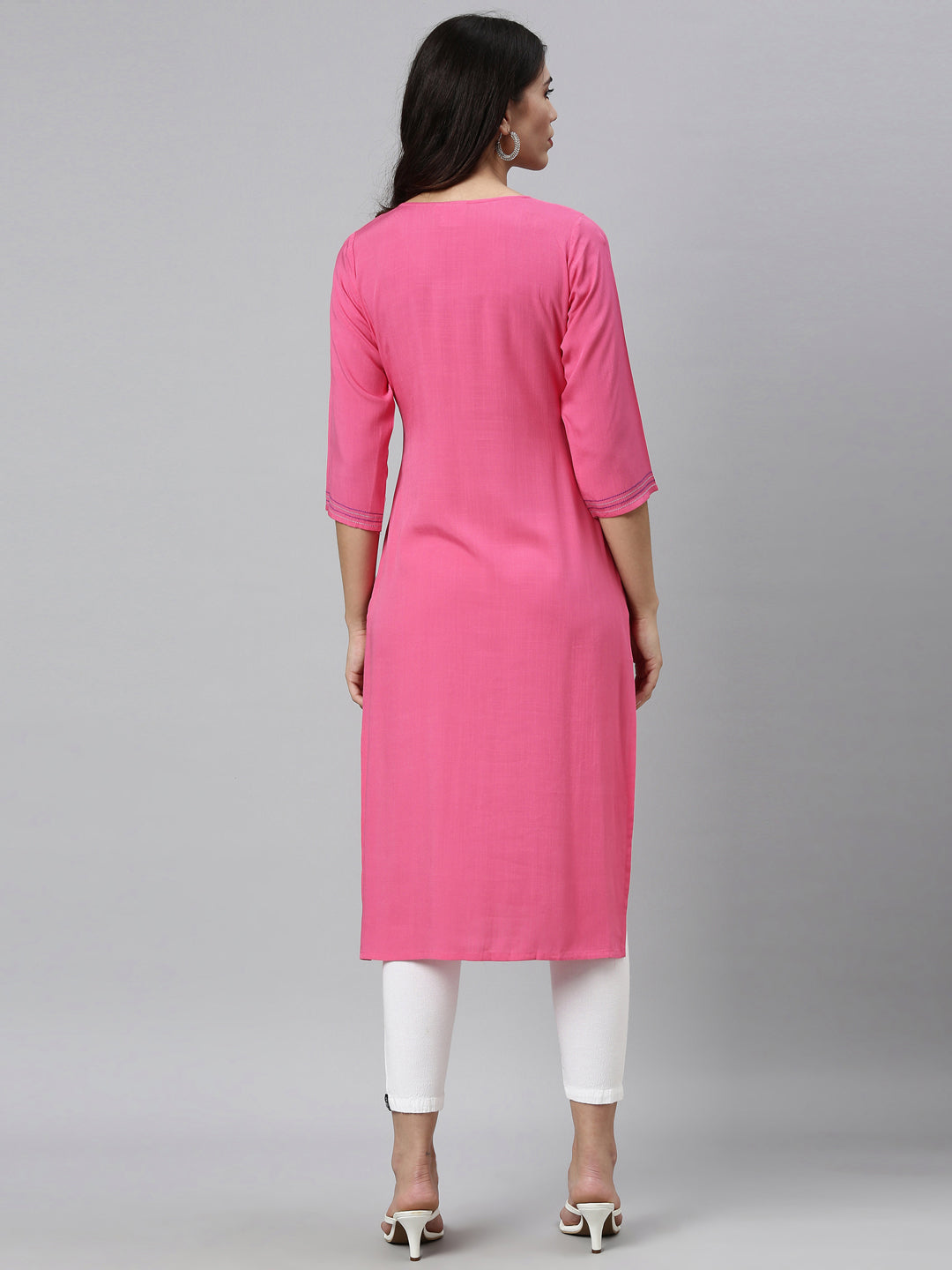 Neerus Pink Color Slub Rayon Fabric Kurta