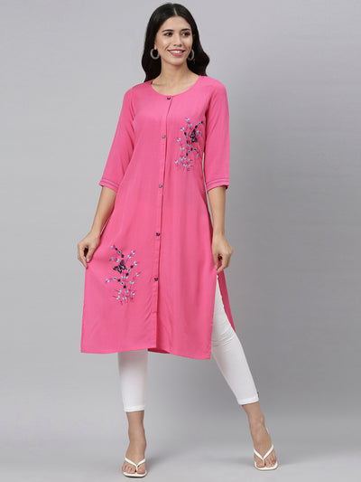 Neeru'S PINK color, SLUB RAYON fabric Kurta