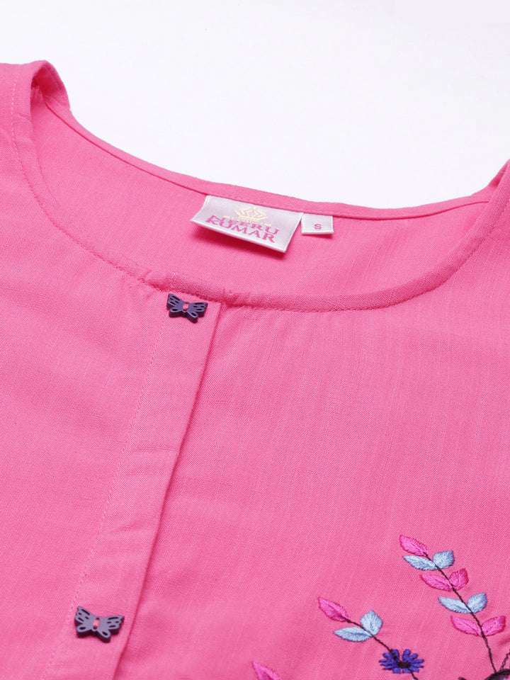 Neerus Pink Color Slub Rayon Fabric Kurta