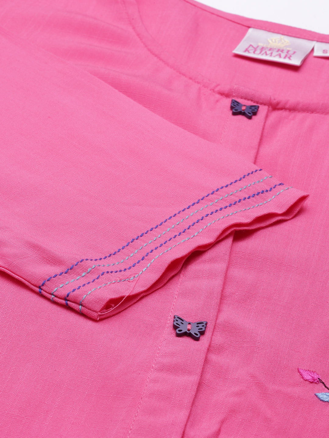 Neerus Pink Color Slub Rayon Fabric Kurta