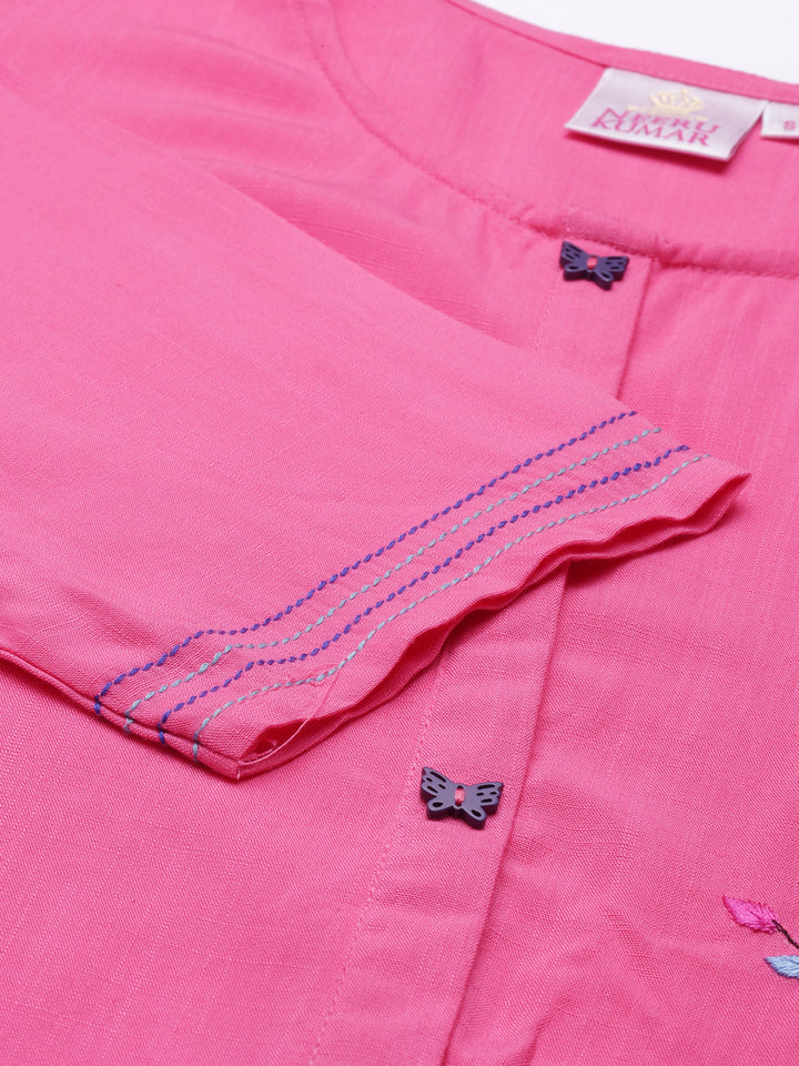 Neerus Pink Color Slub Rayon Fabric Kurta