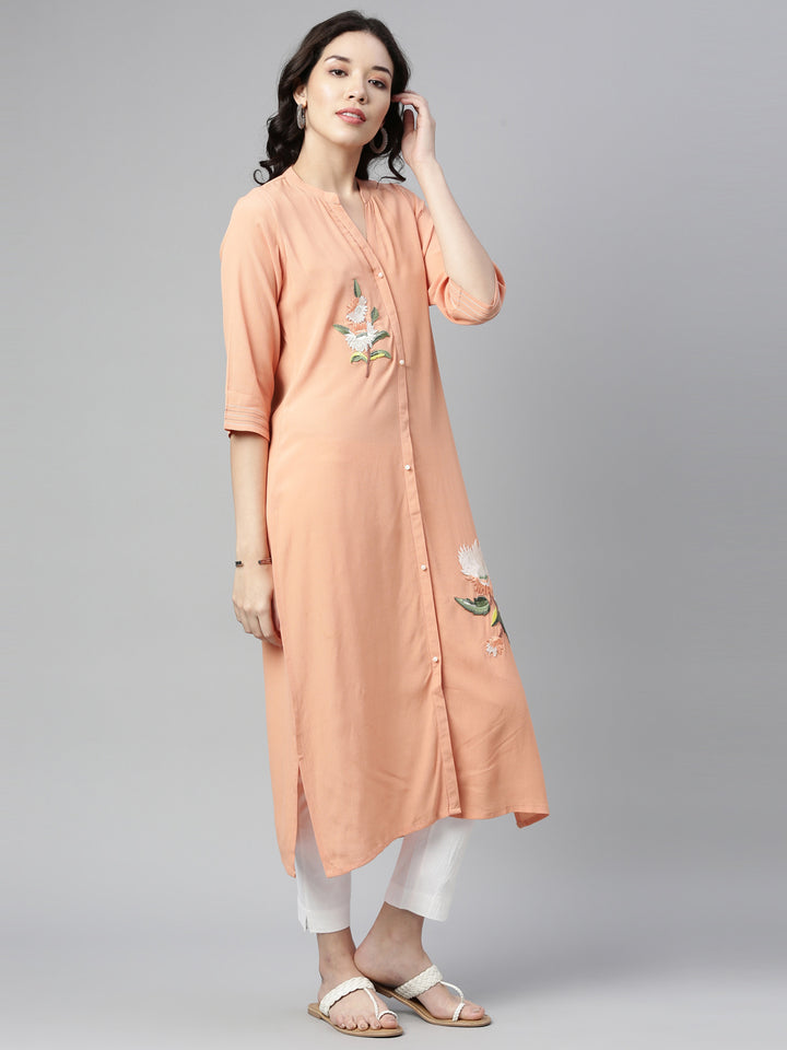 Neerus Peach Color Chiffon Fabric Kurta