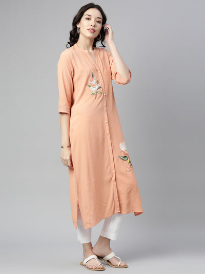Neeru'S PEACH color, CHIFFON fabric Kurta
