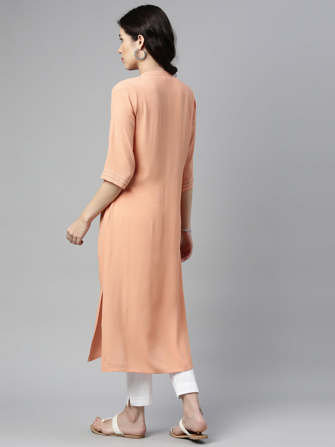Neerus Peach Color Chiffon Fabric Kurta