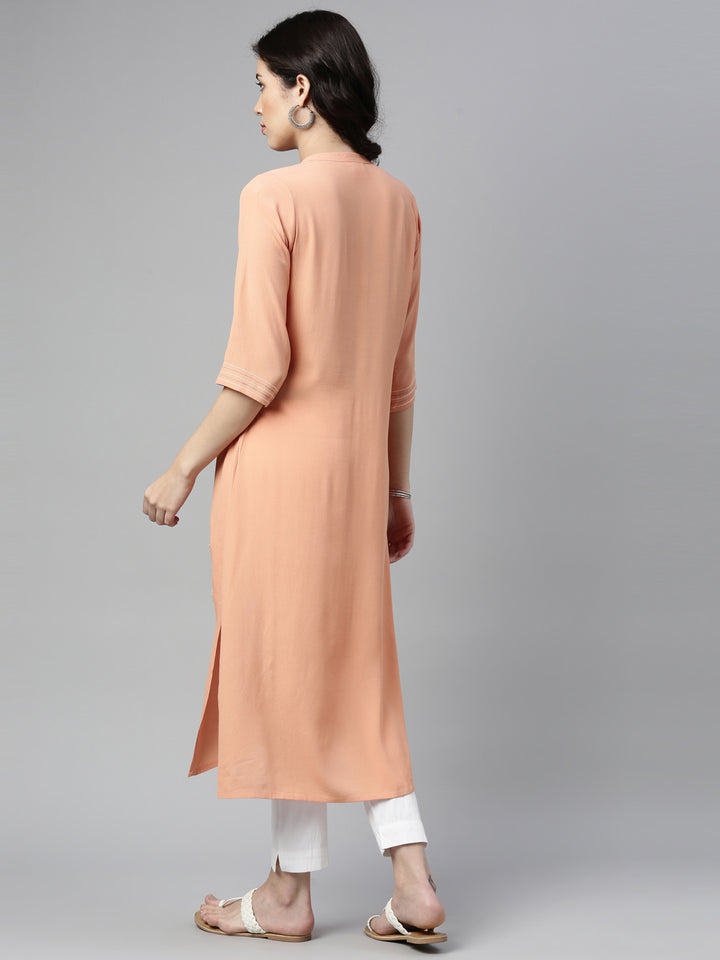 Neerus Peach Color Chiffon Fabric Kurta