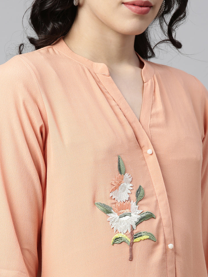 Neerus Peach Color Chiffon Fabric Kurta