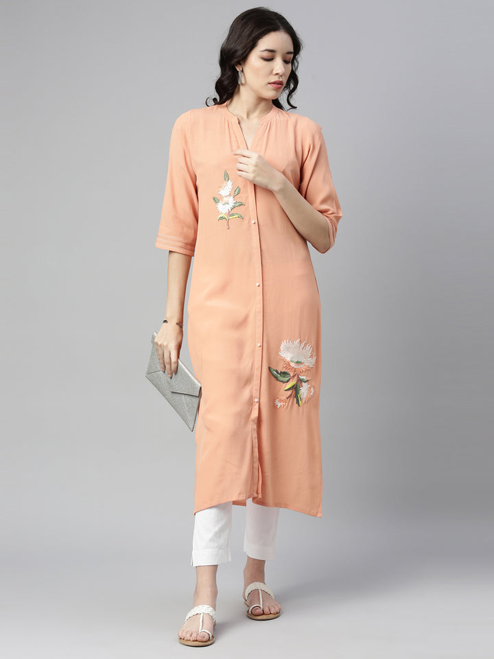 Neerus Peach Color Chiffon Fabric Kurta