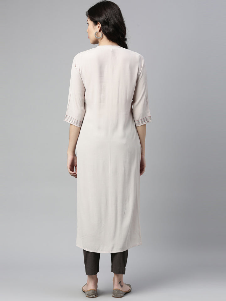 Neerus Beige chiffon solid straight kurti - back view