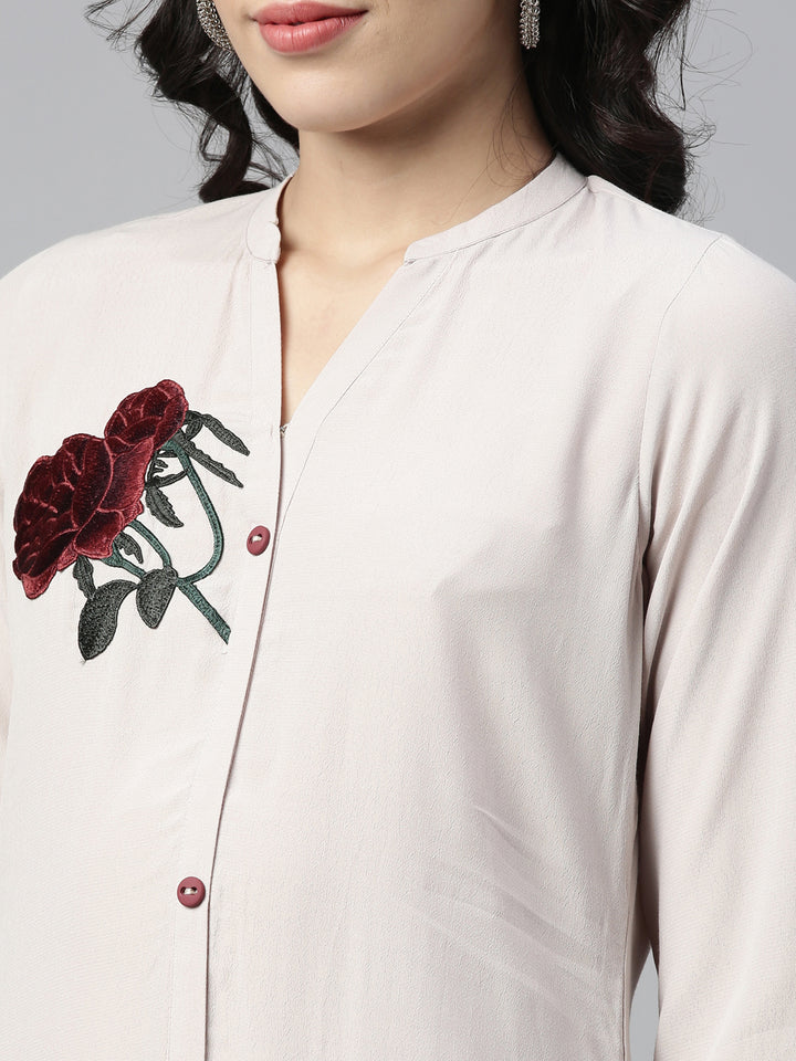 Neerus Beige chiffon solid straight kurti - side view