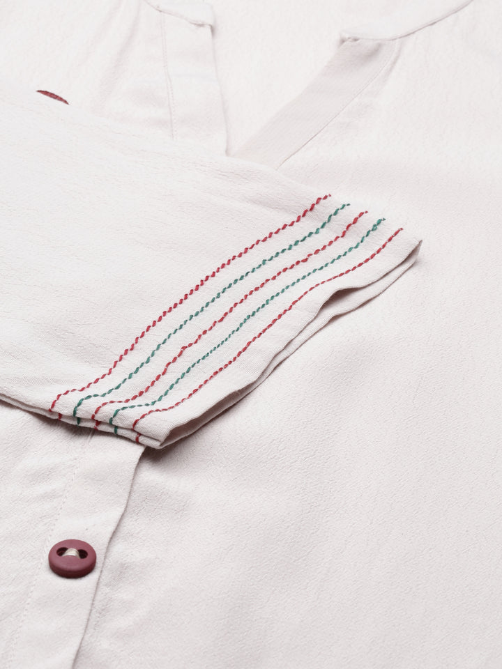 Neerus Beige chiffon solid straight kurti - detail view 3
