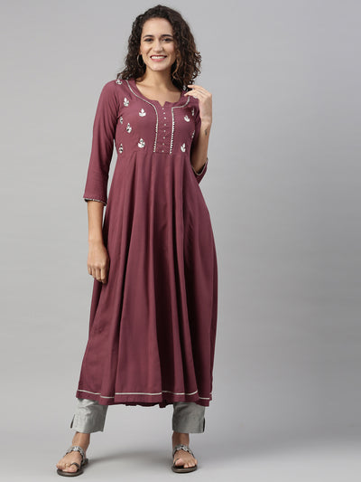 Neeru'S BURGUNDY color, SLUB RAYON fabric Kurta