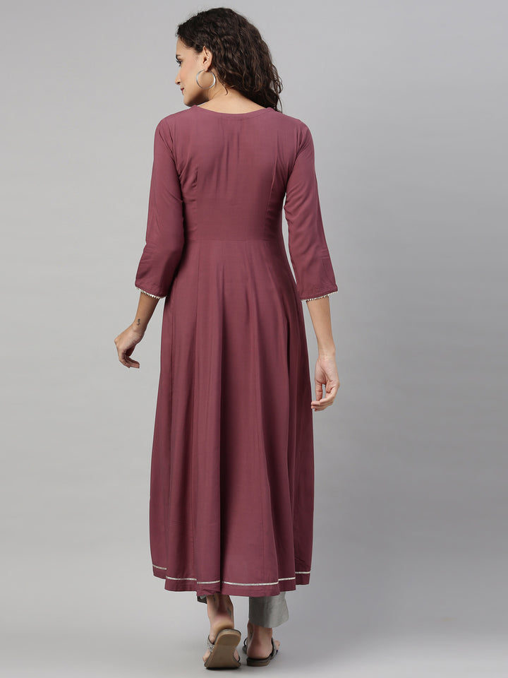 Neerus Maroon rayon mirror work kurti - back view