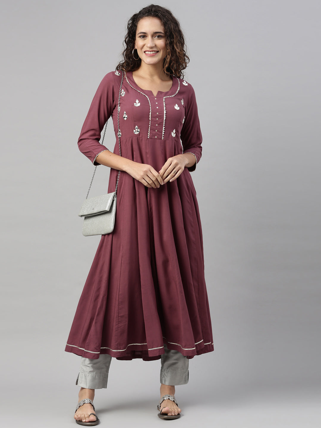 Neeru'S BURGUNDY color, SLUB RAYON fabric Kurta