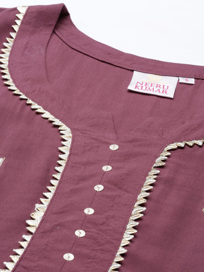 Neeru'S BURGUNDY color, SLUB RAYON fabric Kurta