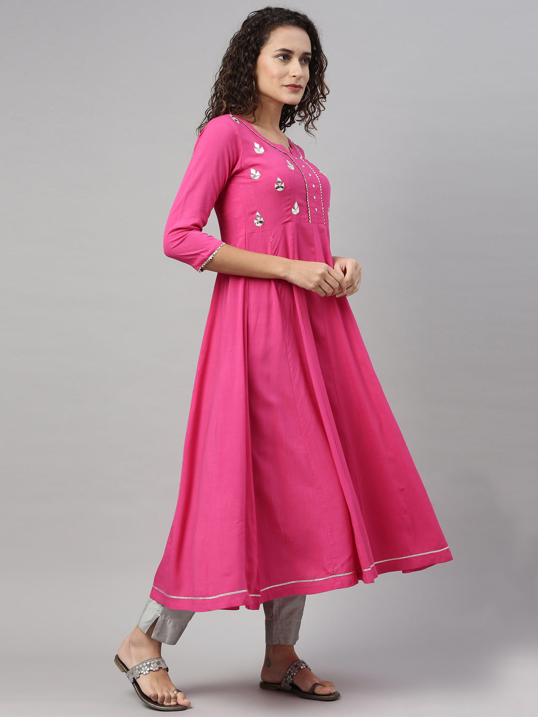 Neerus Pink Color Slub Rayon Fabric Kurta