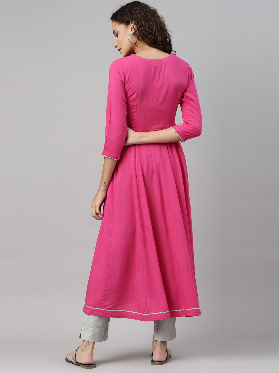 Neerus Pink Color Slub Rayon Fabric Kurta