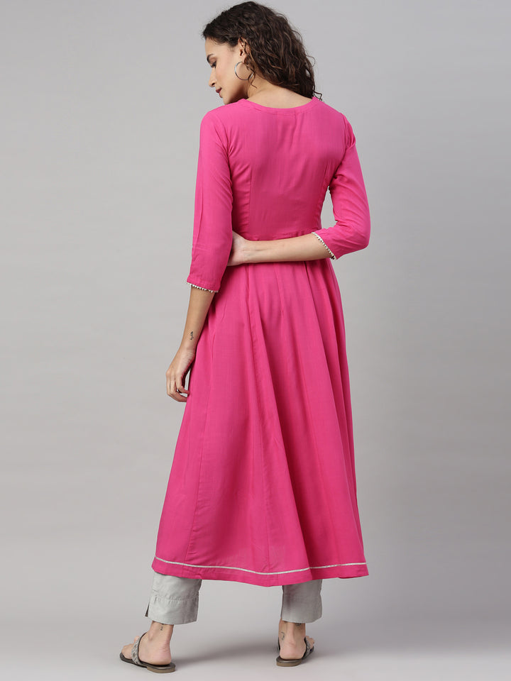Neerus Pink Color Slub Rayon Fabric Kurta