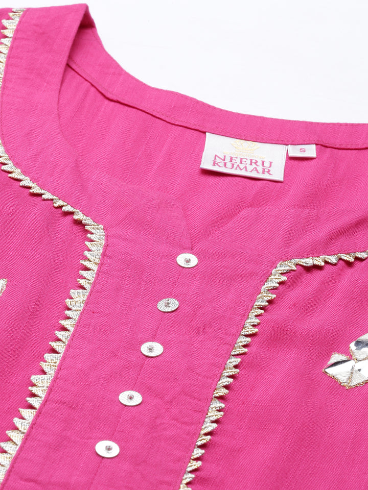 Neerus Pink Color Slub Rayon Fabric Kurta