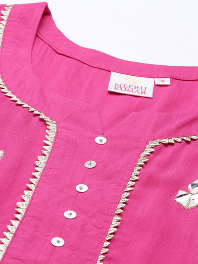 Neeru's Pink Color Slub Rayon Fabric Kurta