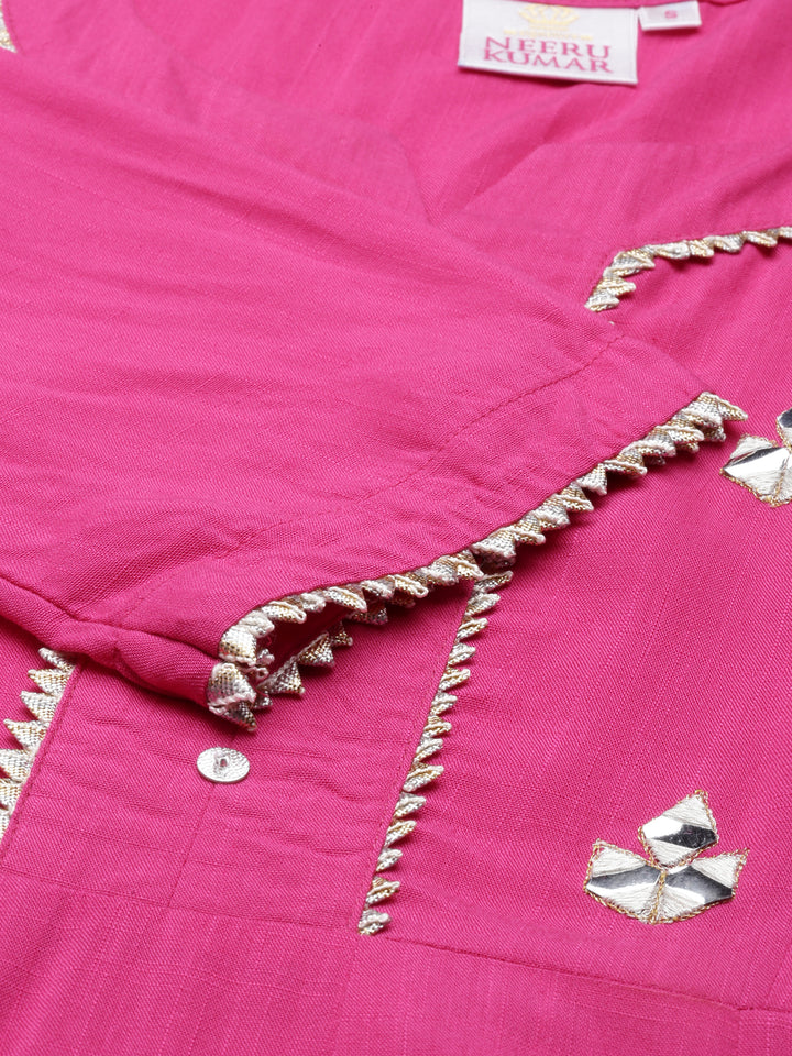 Neerus Pink Color Slub Rayon Fabric Kurta