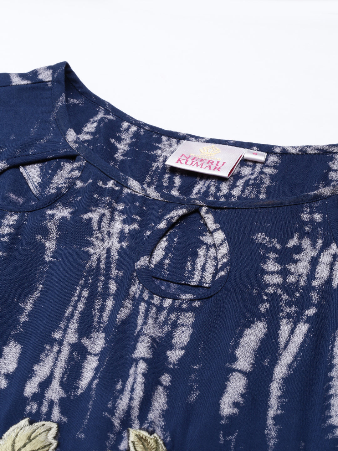 Neerus Blue Rayon Printed A-Line Kurta - detail view 2