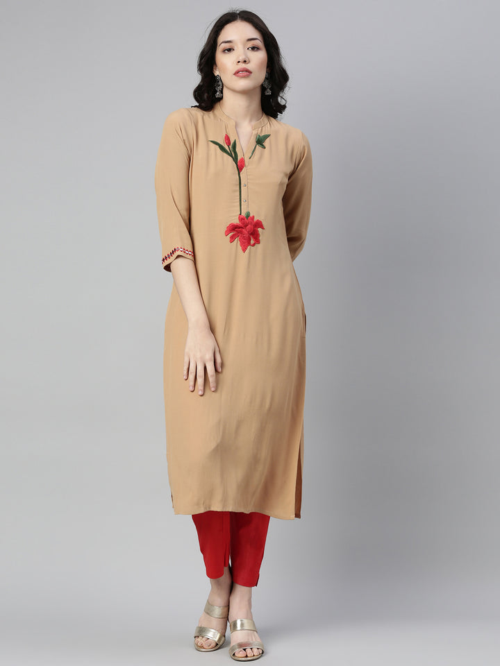 Neerus Beige Color Georgette Fabric Kurta