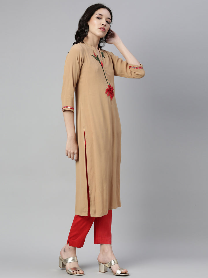 Neerus Beige Color Georgette Fabric Kurta