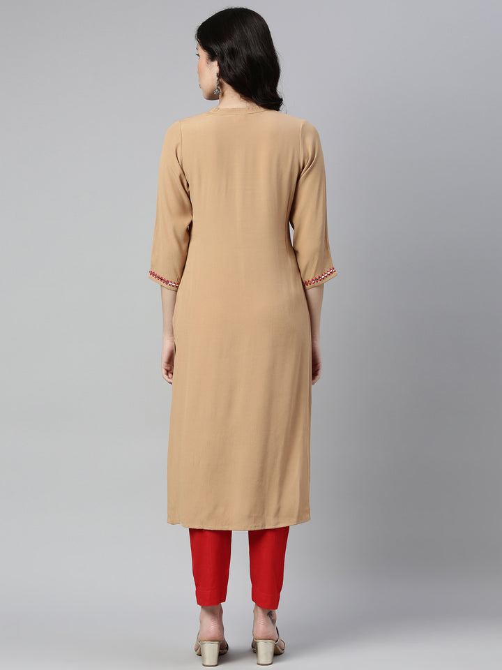 Neerus Beige Color Georgette Fabric Kurta