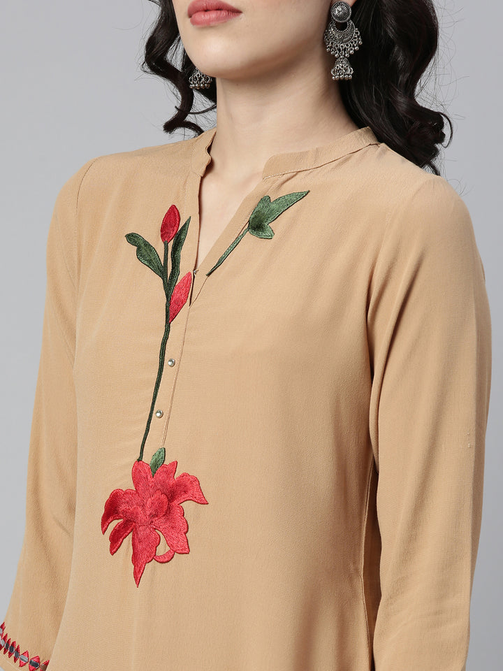 Neerus Beige Color Georgette Fabric Kurta