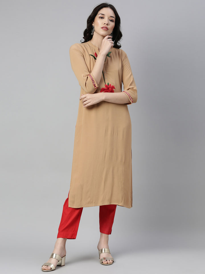 Neerus Beige Color Georgette Fabric Kurta
