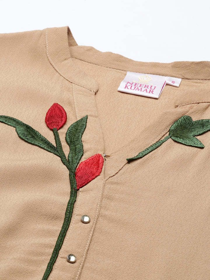 Neerus Beige Color Georgette Fabric Kurta