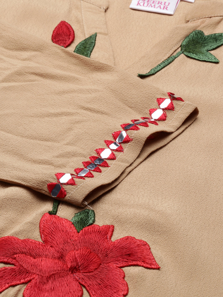 Neerus Beige Color Georgette Fabric Kurta