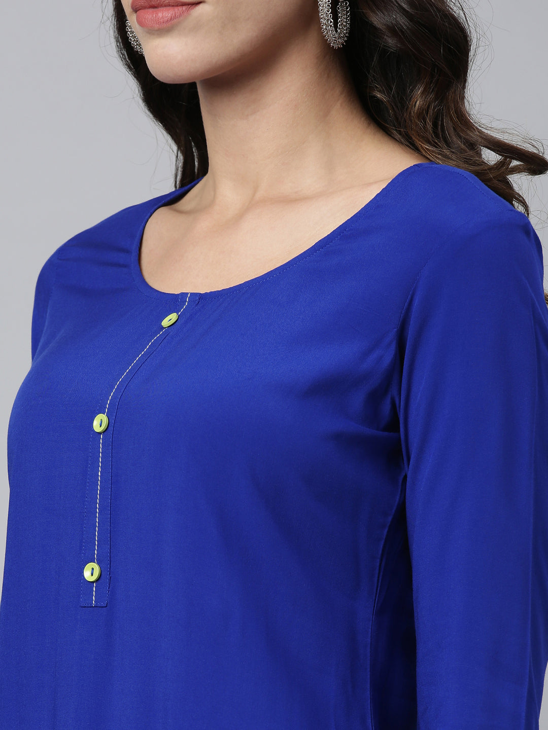 Neerus Blue Viscose Rayon Printed Kurta - side view