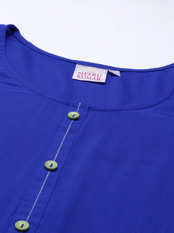 Neerus Blue Viscose Rayon Printed Kurta - detail view 3