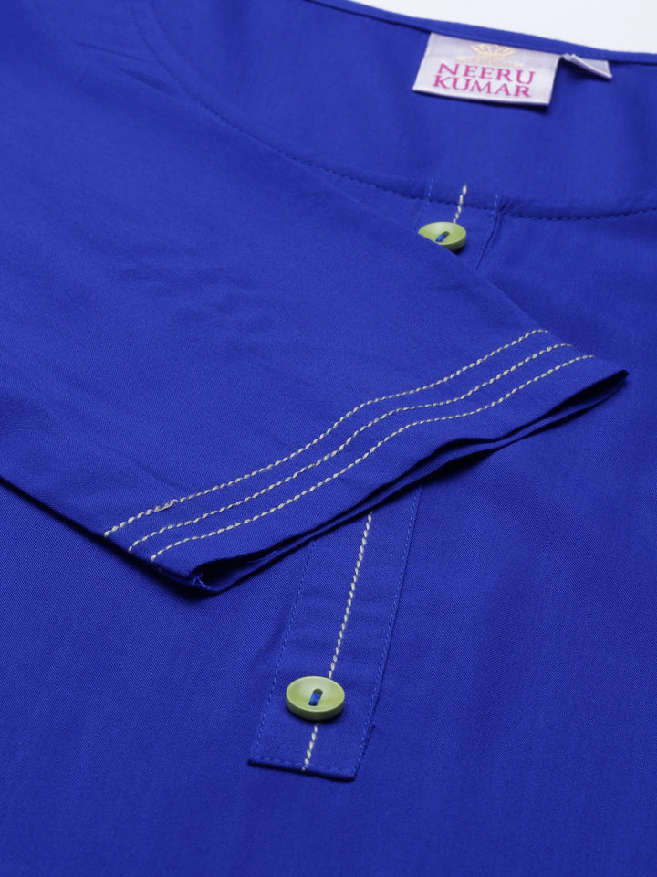 Neerus Blue Viscose Rayon Printed Kurta - detail view 4