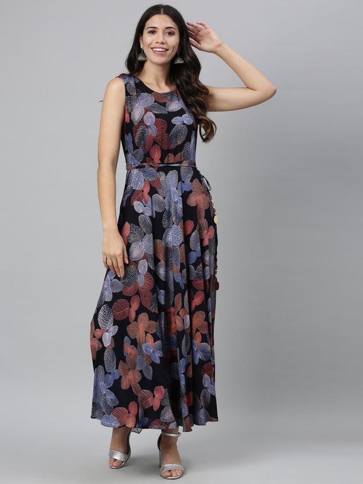 Neerus Blue rayon printed kurta A-line silhouette - detail view 2