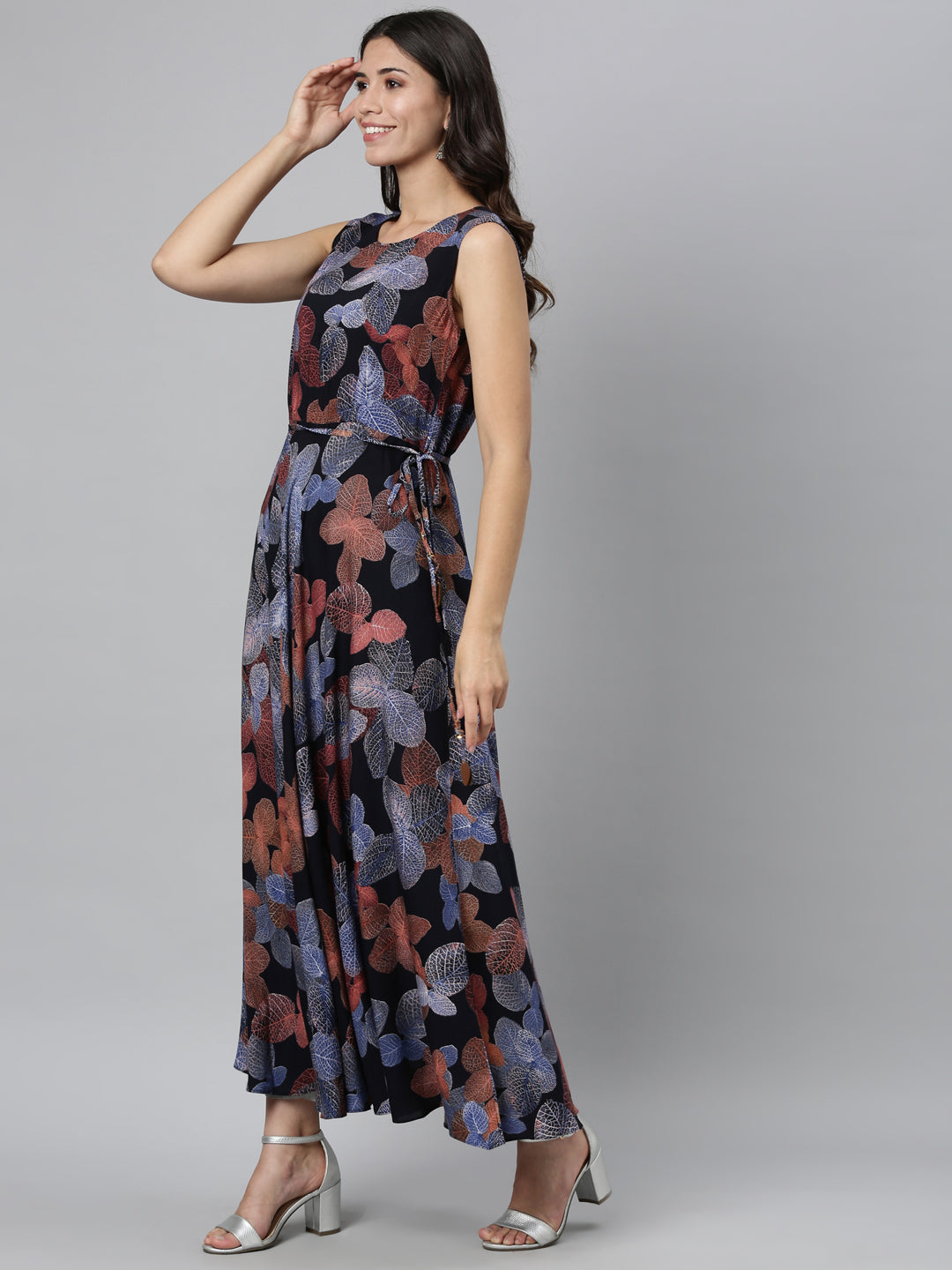 Neerus Blue rayon printed kurta A-line silhouette - detail view 3