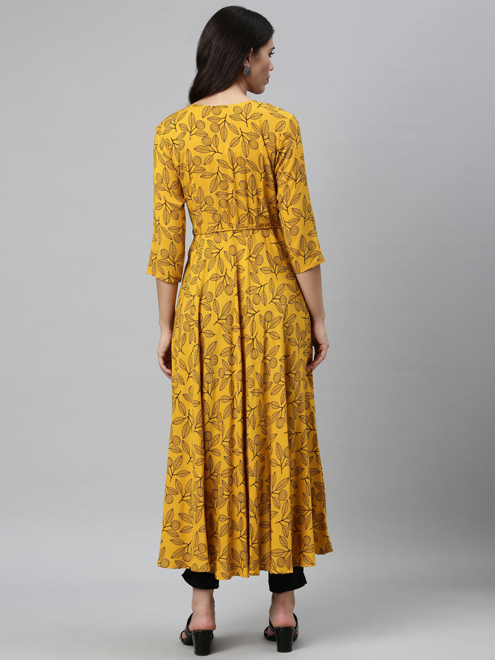 Neerus Yellow rayon printed kurta - back view