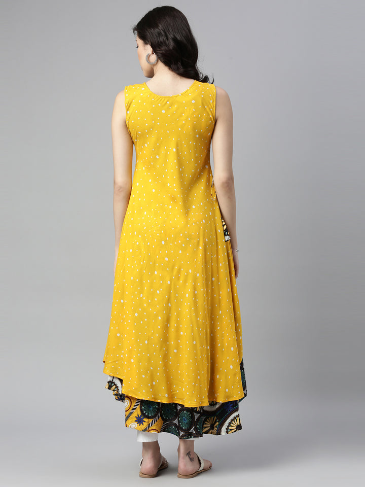 Neerus Yellow Color Rayon Fabric Kurta