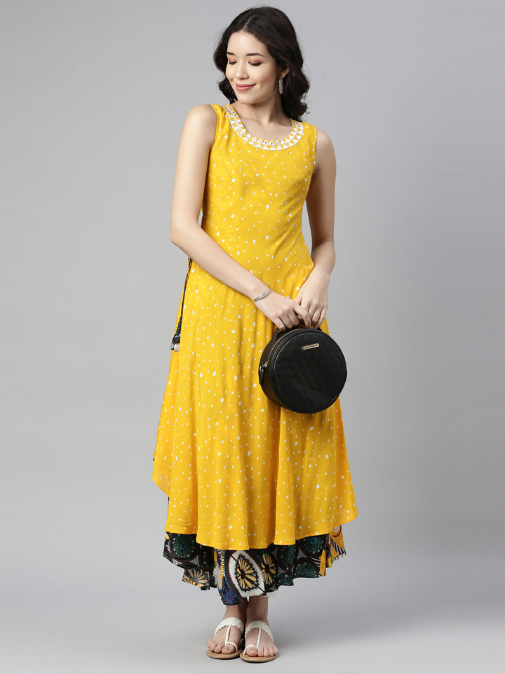 Neerus Yellow Color Rayon Fabric Kurta