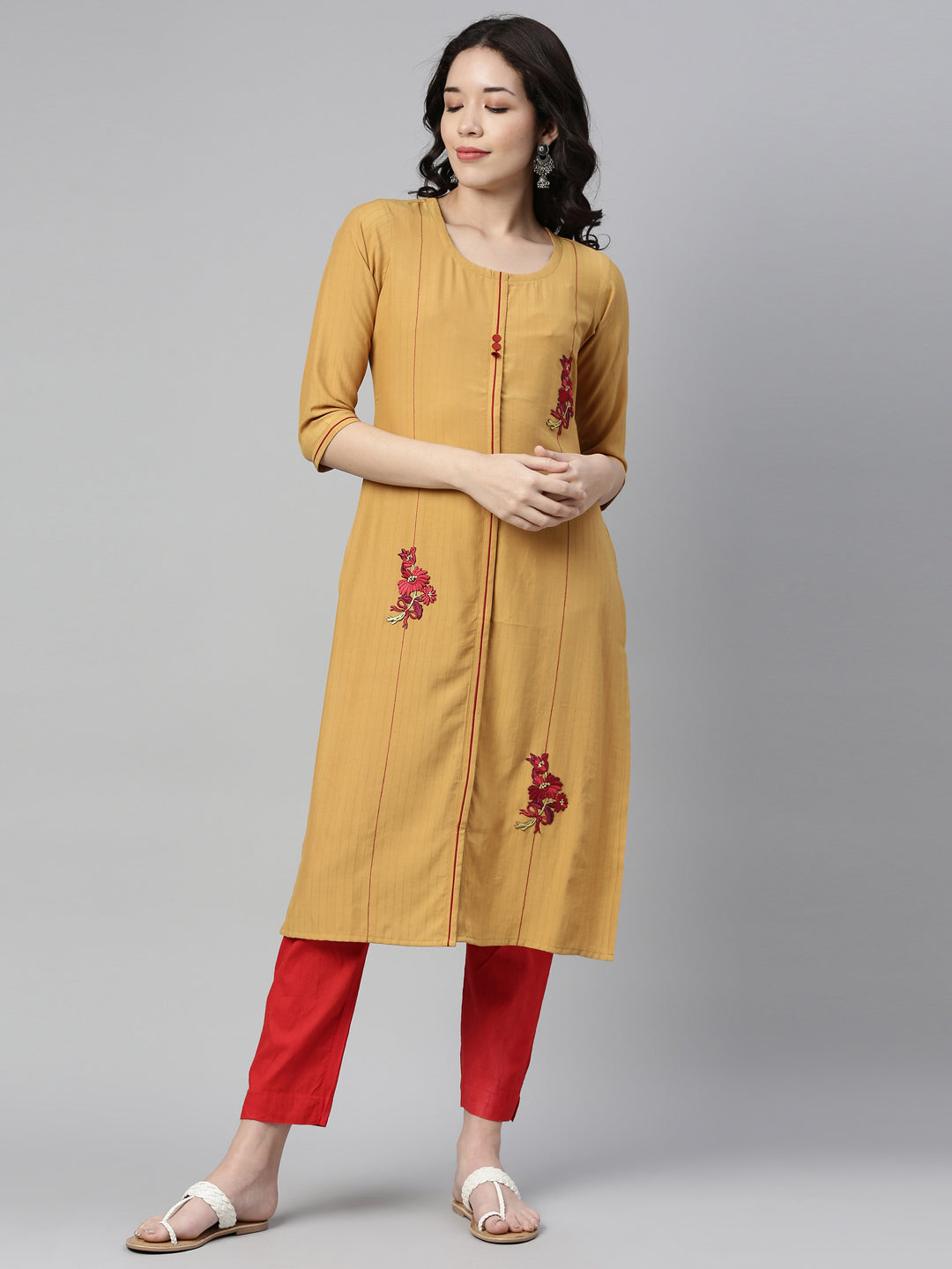 Neeru'S MUSTARD color, RAYON fabric Kurta