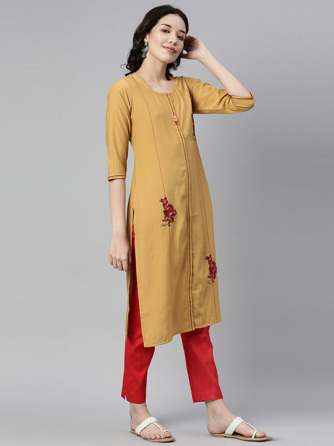 Neerus Mustard Color Rayon Fabric Kurta