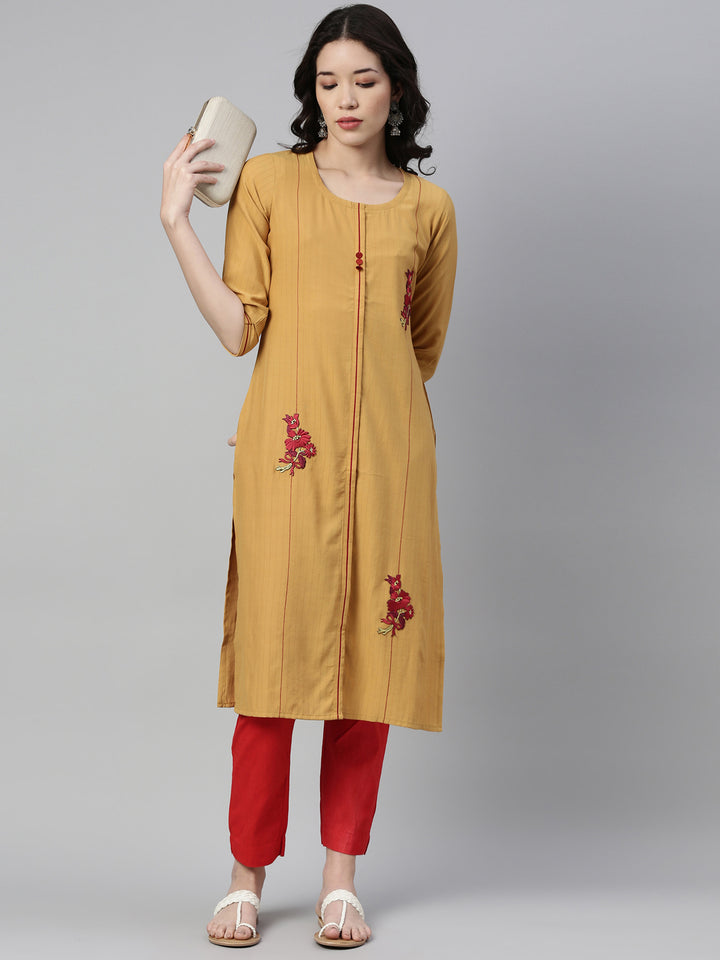 Neerus Mustard Color Rayon Fabric Kurta