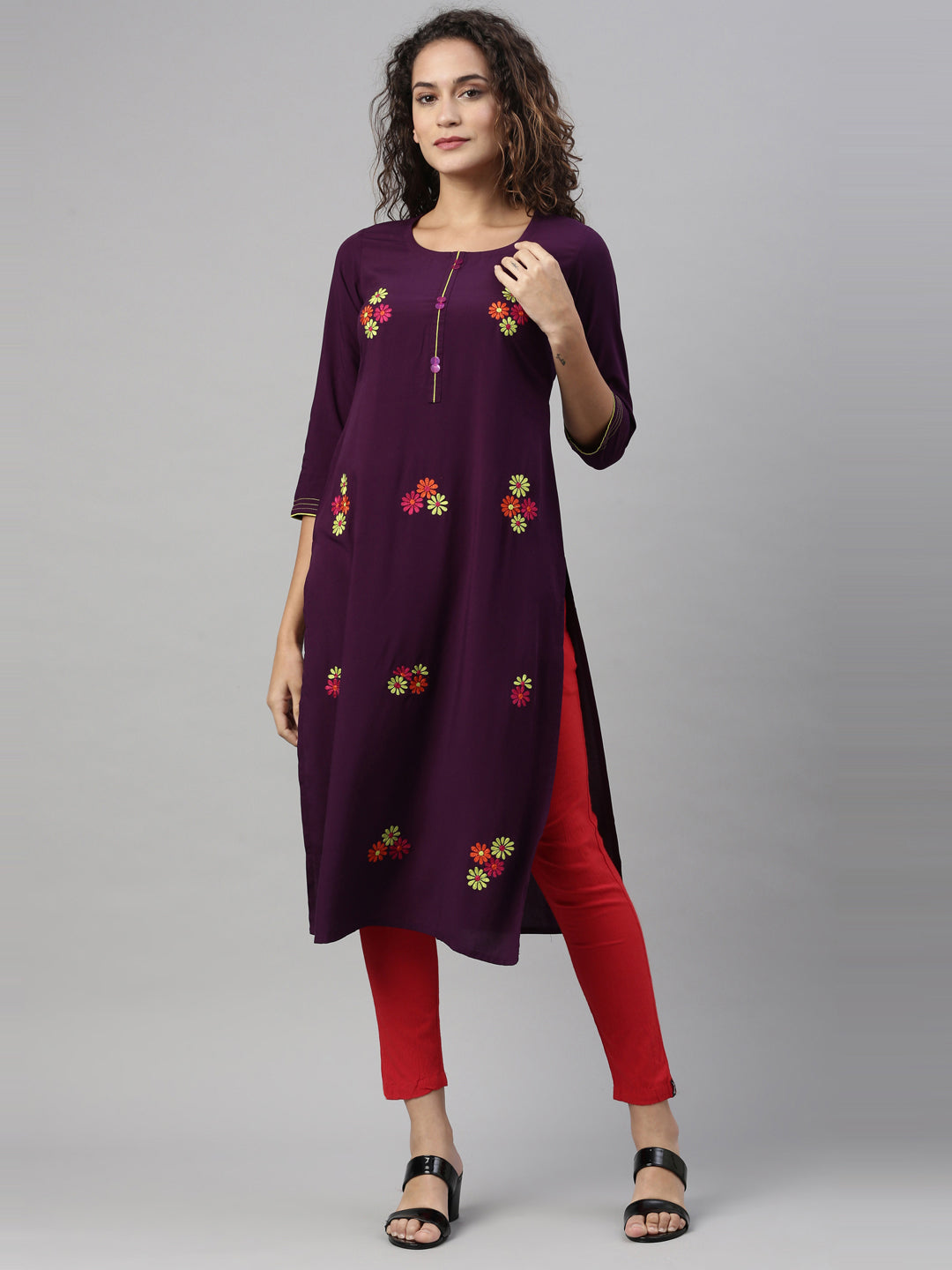 Neerus Purple Color Rayon Fabric Kurta