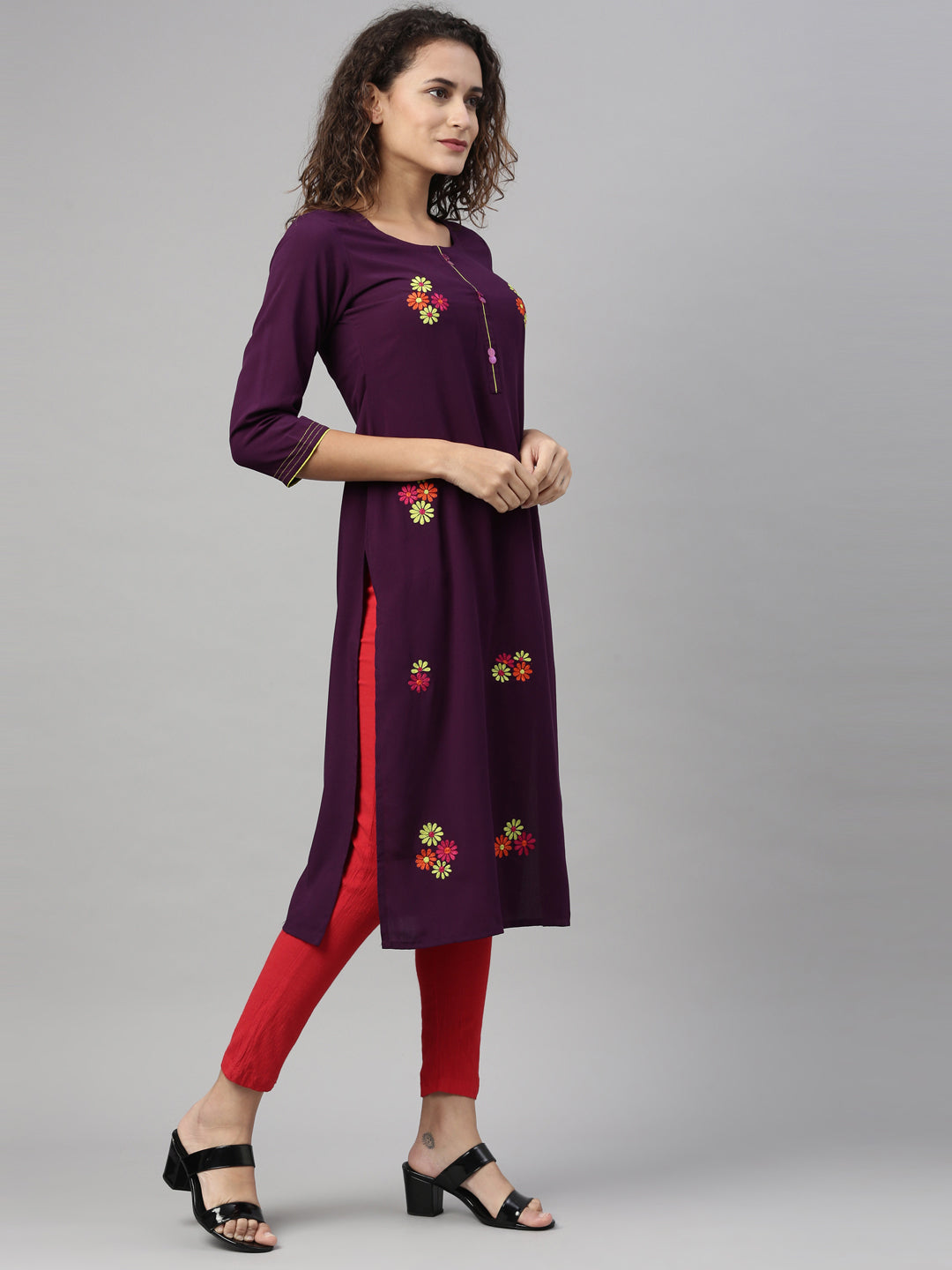 Neerus Purple Color Rayon Fabric Kurta