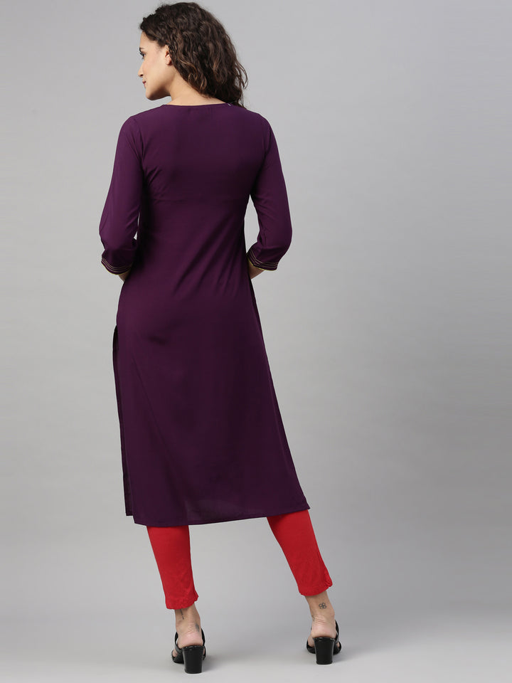 Neerus Purple Color Rayon Fabric Kurta