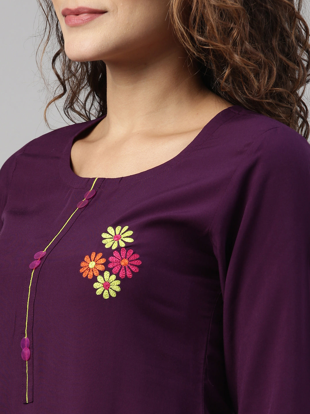 Neerus Purple Color Rayon Fabric Kurta