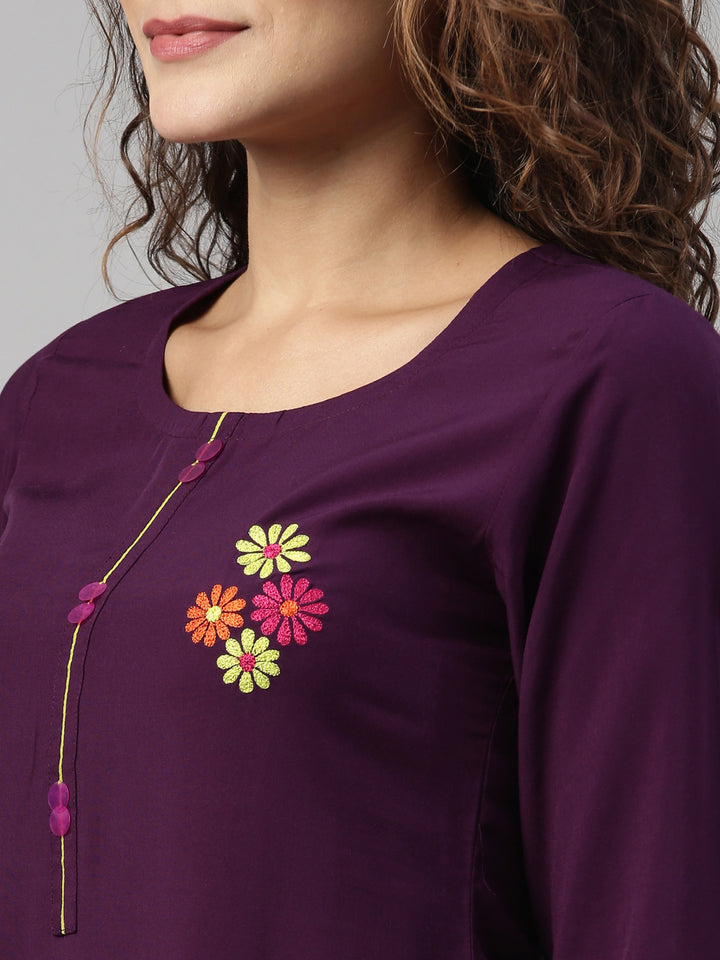 Neerus Purple Color Rayon Fabric Kurta