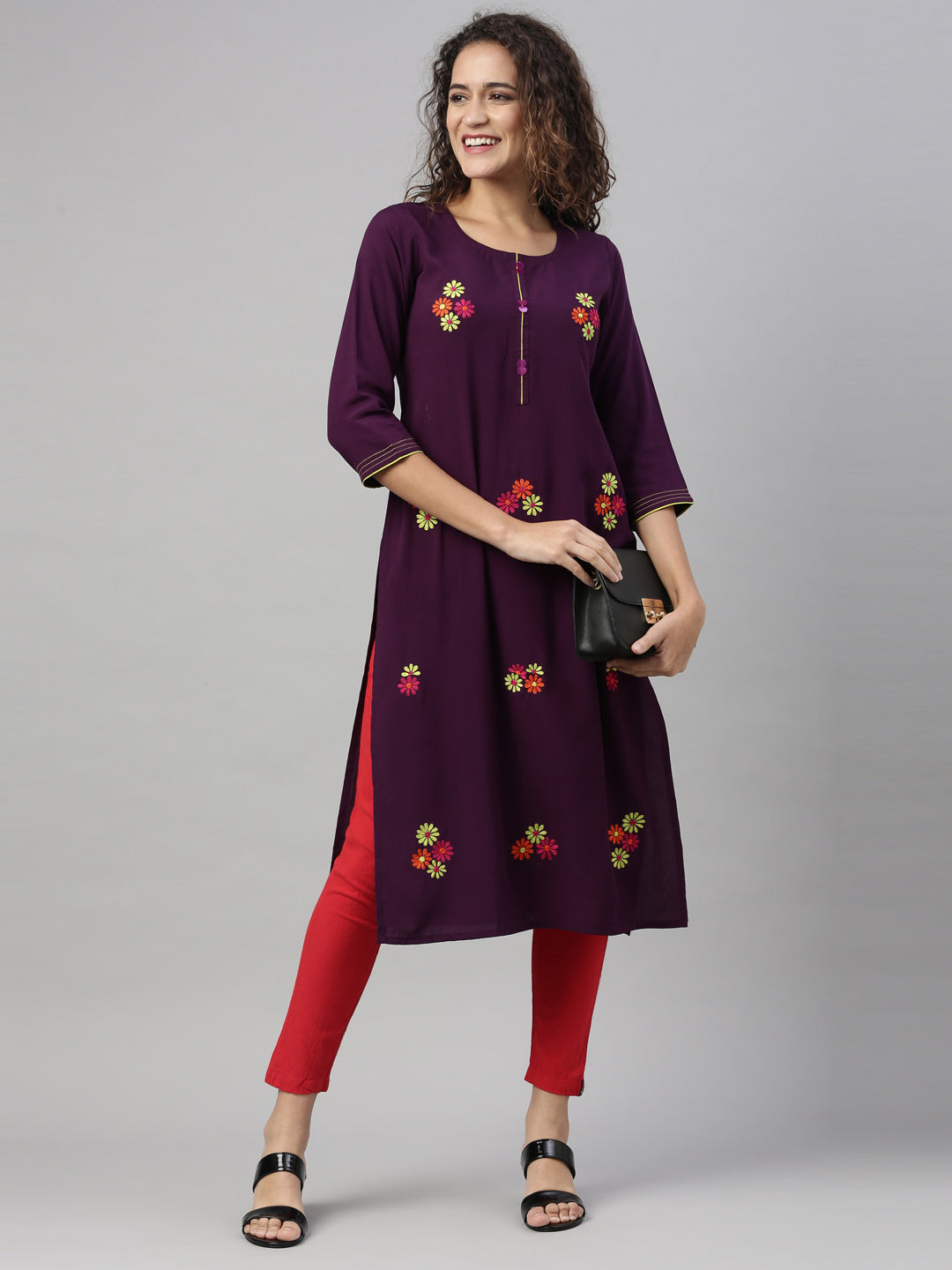 Neerus Purple Color Rayon Fabric Kurta