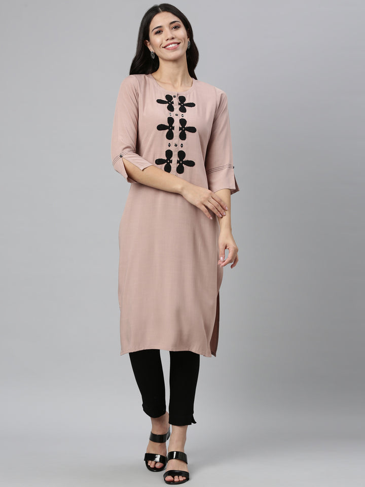 Neerus Beige Color Slub Rayon Fabric Kurta